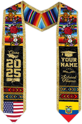 Pretyprints Ecuador Graduation Stole, Ecuadorians American Flag Graduation Sash 2025, Ecuadorians Graduation Sash