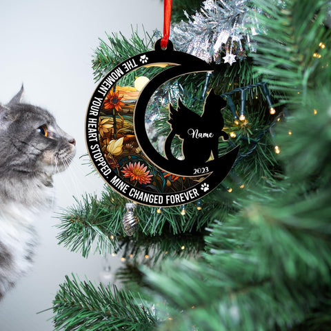 MAPrints Personalized Cat Christmas Ornaments, Cat First Christmas Suncatcher Wood Ornaments, Gifts for Cat Lovers, Cat Memorial Ornament, Forever Loved Cat Keepsake, Cat Loss Gifts (CAT 12+)