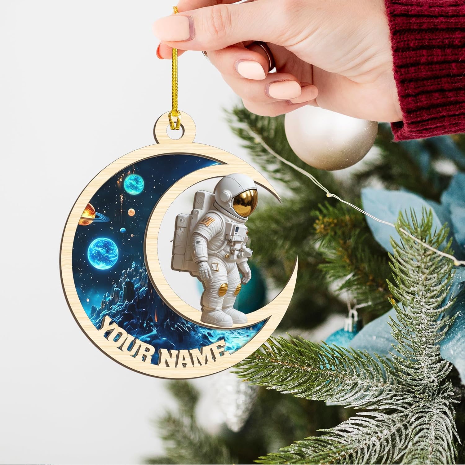 MAPrints Personalized Astronaut Christmas Ornaments 2024, Rocket Spaceship Ornament, Astronaut Suncatcher Ornament, Galaxy Space Astronaut Ornament, Astronaut Resting On Moon Ornament (Astronaut 2)