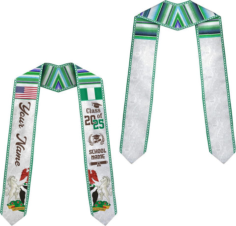 Pretyprints Custom Nigerian Graduation Sash, Nigeria Graduation Stole Customize, Nigerian American Flag Graduation Sash 2025