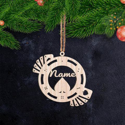 Personalized Poker Christmas Wood Ornament 2024, Poker Player Ornament, Sport Keepsake Present, Playing Cards Deck Wood Game Ornaments, Poker Aces Cards Chips Gambling Ornament (Poker 4)
