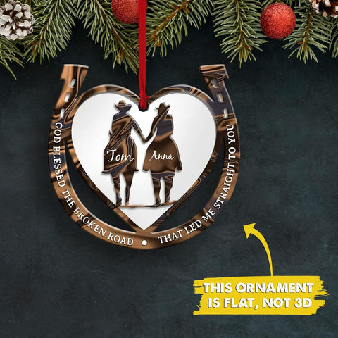 Artparel Personalized Cowboy Couple Ornament, Western Horseshoe Couple Custom Christmas Ornament, Western Horseshoe Couple Ornament, Gift for Couple Cowboy, Horse Lovers Keepsake