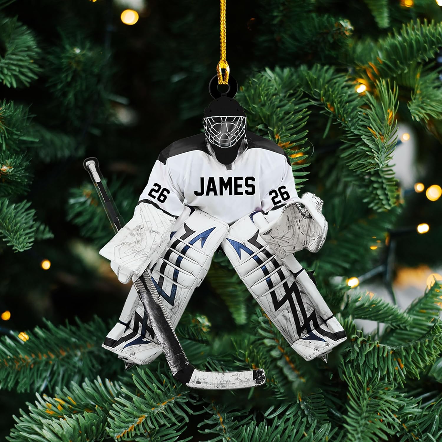 HomeDesign Personalized Hockey Christmas Ornament, Hockey Skates Helmet and Stick, Hockey Player Ornament, Hockey Ornaments, Gift for Hockey Lovers Hockey Ornament Christmas Decor (H3)