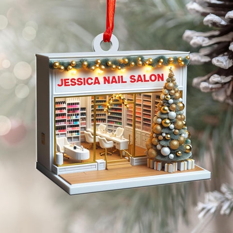 Personalized Nail Salon Ornament, Nail Polish Bag Christmas Ornament, Gifts for Nail Technician, Beauty Ornaments for Women, Nail Tech Gifts, Nail Salon Ornament Décor (1, NS5)