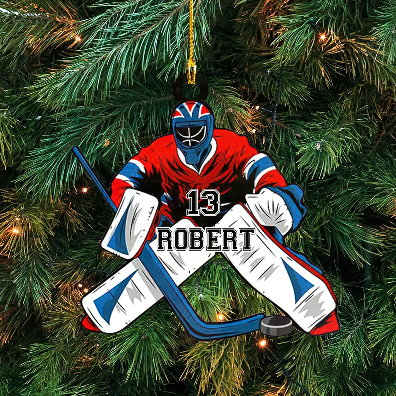 Personalized Hockey Ornaments for Xmas 2022, Hockey Ornament, Helmet and Gloves Wood Hockey Ornament, Hockey Christmas Ornament, Gift for Hockey Lovers, Christmas Pine Tree Hanging Decor Wood Ornament