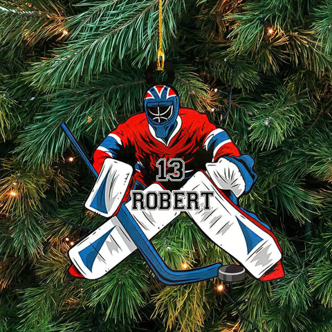 Personalized Hockey Ornaments for Xmas 2022, Hockey Ornament, Helmet and Gloves Wood Hockey Ornament, Hockey Christmas Ornament, Gift for Hockey Lovers, Christmas Pine Tree Hanging Decor Wood Ornament