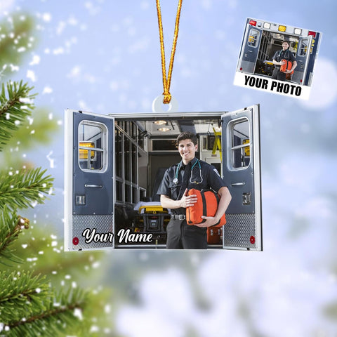 MAPrints Personalized Photo EMS EMT Paramedic Christmas Ornament 2024, EMS, EMT Uniforms Ornament, Medical Christmas Ornaments, EMS Star of Life EMT Paramedic Ornaments (NEMS 4)