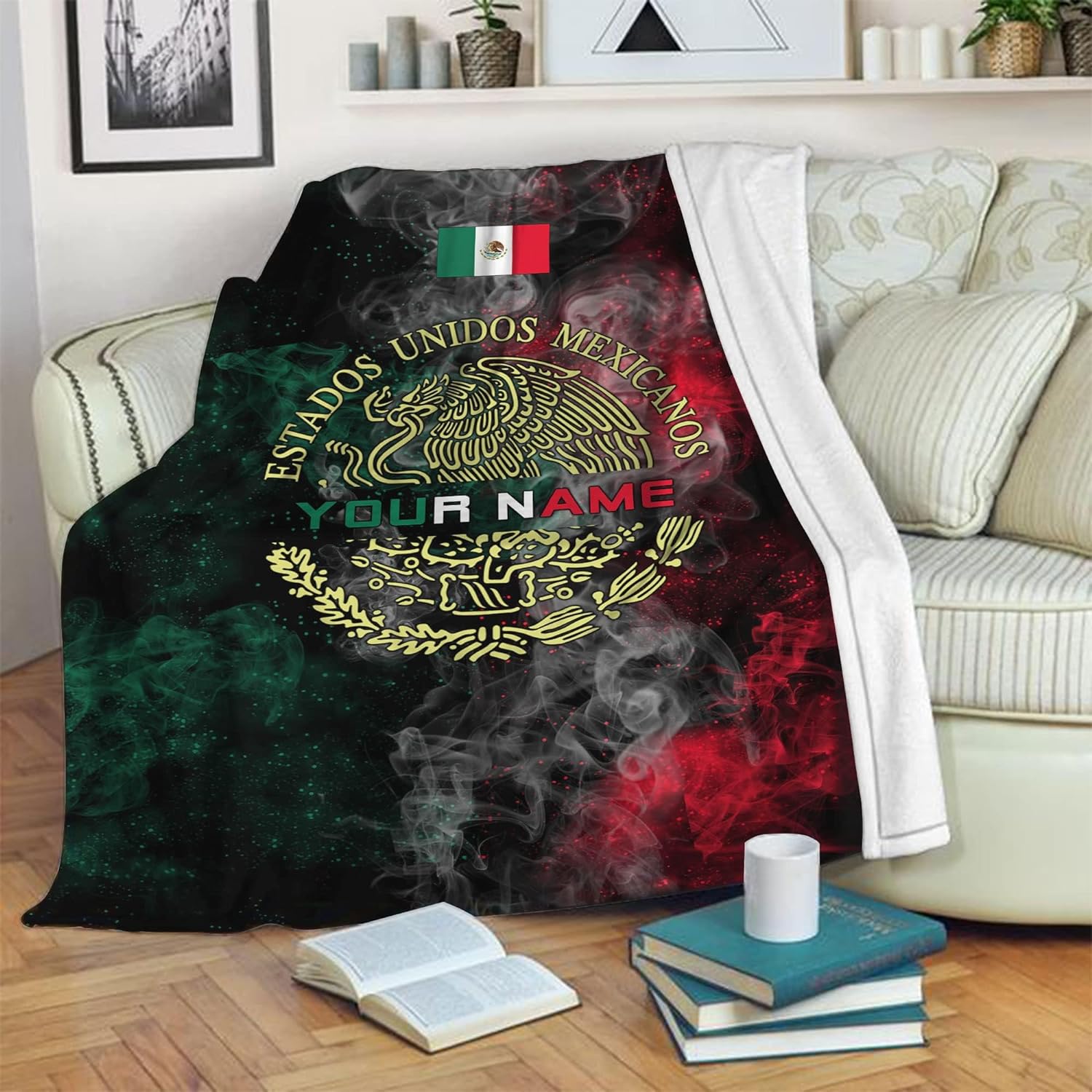 Personalized Name Mexico Blanket for Men and Women, Customized Mexico Blankets, Mexico Flag Mexican Flag Blanket Funny Gift Fuzzy Plush Soft Micro Fleece Sherpa Blanket Bed Throw (BLMX16)