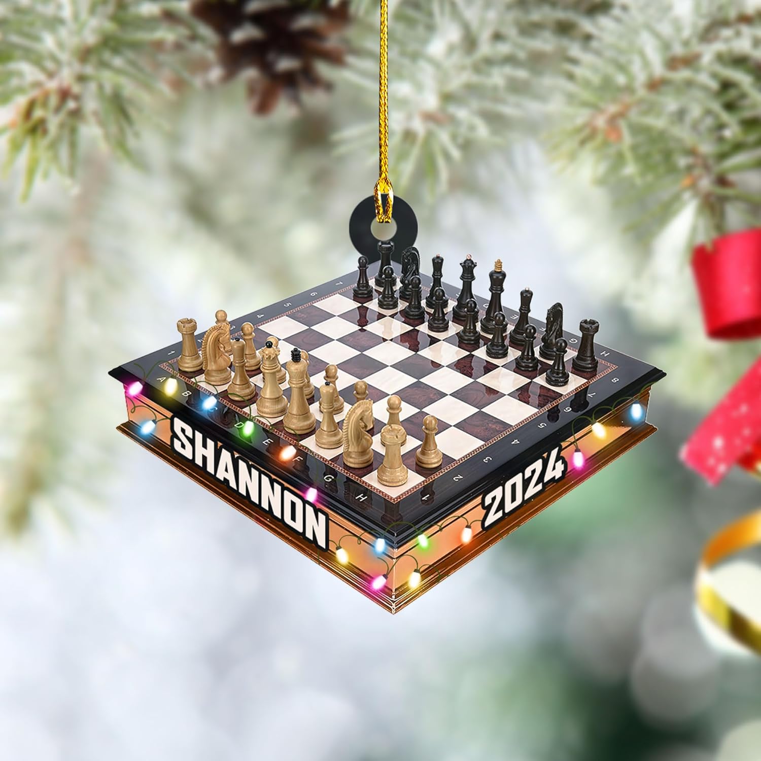 Mostefy Personalized Chess Ornament 2024, Chess Christmas Ornament, Name Chess Board Ornaments,Custom Ornament for Chess Player, King and Queen Chess Ornament (Style 6)