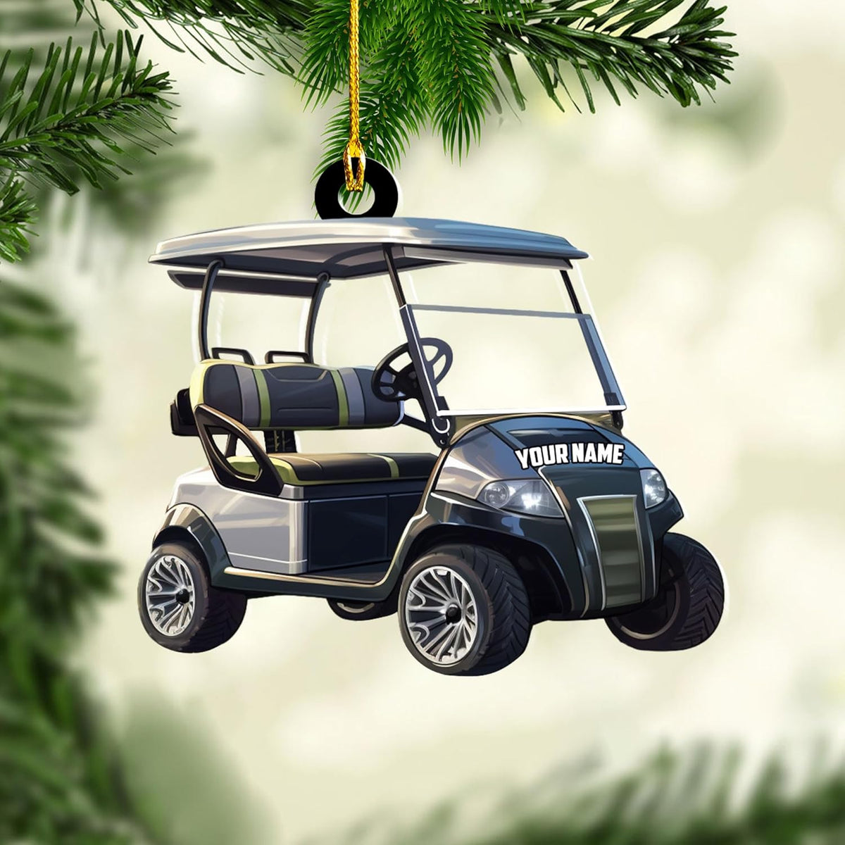 Piratify Personalized Golf Christmas Tree Ornament, Golf Cart Ornaments for Golfer, Golf Bag Christmas Decorations, Sport 2D Acrylic Flat Hanging Decor (Golf 2)