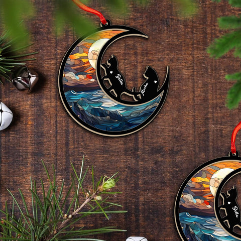 MAPrints Personalized Cat Christmas Ornaments, Cat First Christmas Suncatcher Wood Ornaments, Gifts for Cat Lovers, Cat Memorial Ornament, Forever Loved Cat Keepsake, Cat Loss Gifts (CAT 14)