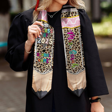Pretyprints Personalized Class Of 2025 Teacher Graduation Stole Custom Teacher Pencil Graduation Sash Gift College Graduation