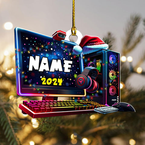 Podagree Personalized Name PC Computer Ornament Christmas, Shape Flat Christmas Ornament for Gamer, Gaming Gamer Christmas Ornament Gift for Boys, PC Game Player Decoration with Custom Name (CP2)