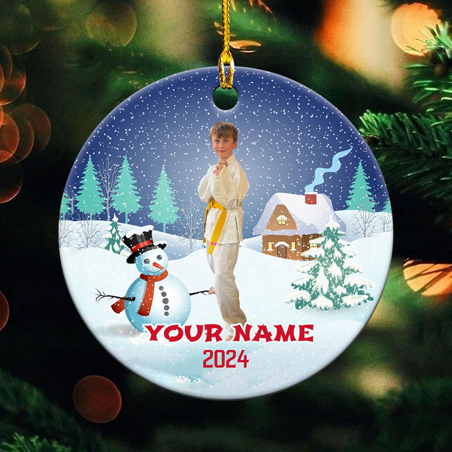 MAPrints Personalized Taekwondo Ceramic Ornament, 2024 Christmas Ornament Gifts, Custom Taekwondo Ornament Christmas Tree Decor, Karate Taekwondo Black Belt Ornament, Martial Arts Gift (TWD 6)