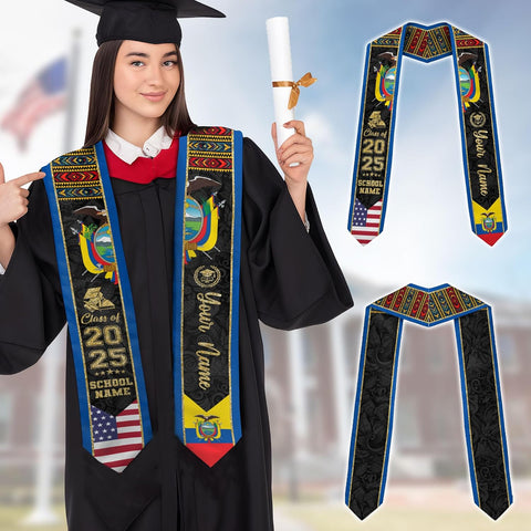 Pretyprints Ecuador Graduation Stole, Ecuadorians American Flag Graduation Sash 2025, Ecuadorians Graduation Sash