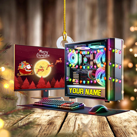Podagree Personalized Name PC Computer Ornament Christmas, Shape Flat Christmas Ornament for Gamer, Gaming Gamer Christmas Ornament Gift for Boys, PC Game Player Decoration with Custom Name (CPT5)
