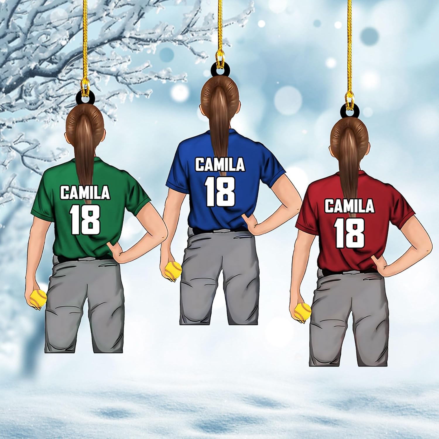 Artparel Personalized Softball Ornament Christmas Tree Decoration Custom Softball Christmas Ornament 2D Shape Flat Softball Lover Gifts Beginner Softball Players Ornament Gift (Softball 6)