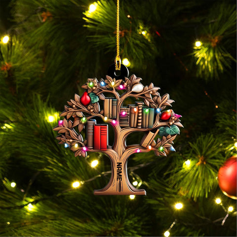 Personalized Book Lovers Heart Ornament, Reading Book Xmas Acrylic 2D Shape Flat Ornament 2024, Bookshelf Ornament Gift for Her Librarian 2D Flat Printed Wood Book Lovers Ornament (Book 2)