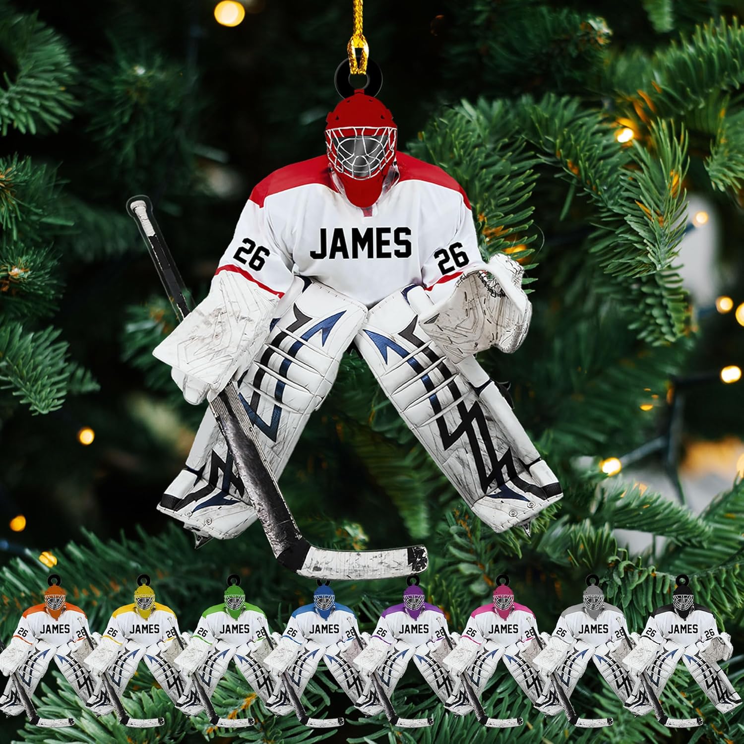 HomeDesign Personalized Hockey Christmas Ornament, Hockey Skates Helmet and Stick, Hockey Player Ornament, Hockey Ornaments, Gift for Hockey Lovers Hockey Ornament Christmas Decor (H3)