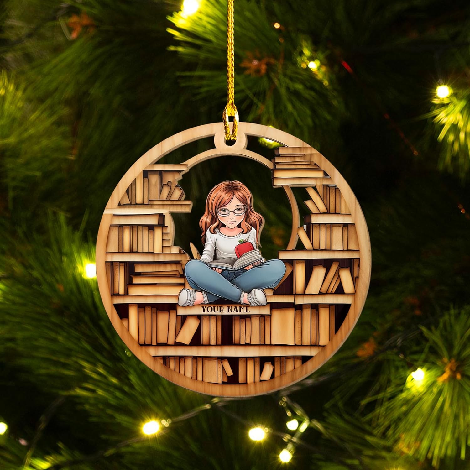 MAPrints Personalized Book Lovers Heart Ornament, Reading Book Xmas Printed Wood Ornament 2024, Bookshelf Ornament Gift for Her Librarian 2D Flat Printed Wood Book Lovers Ornament (Book 8)