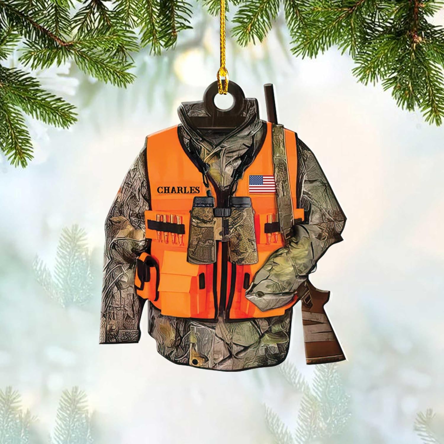 mostprints Personalized Hunting Ornament, Hunter Vest Ornament, Hunting Christmas Ornament, Hunter Christmas Ornament Hanging Tree Decor, Christmas Hunting Gifts (Hunting 1)