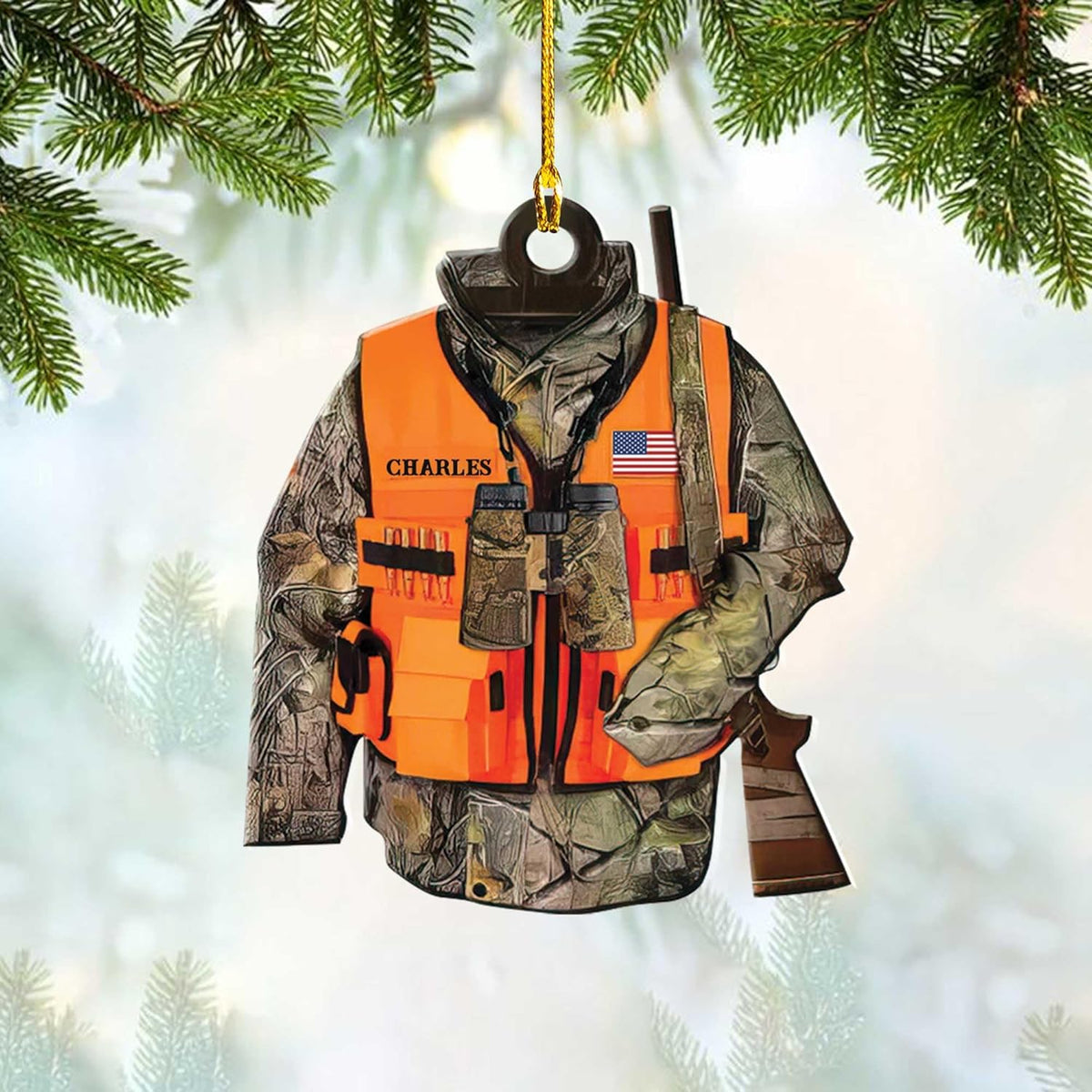 mostprints Personalized Hunting Ornament, Hunter Vest Ornament, Hunting Christmas Ornament, Hunter Christmas Ornament Hanging Tree Decor, Christmas Hunting Gifts (Hunting 2)