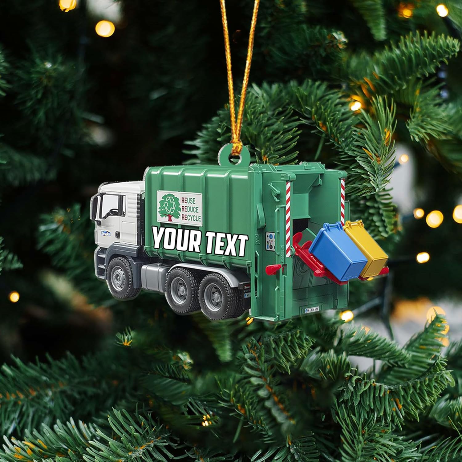 AOVL Personalized Garbage Truck Ornament 2024 Green Garbage Truck Ornament Green Garbage Truck Christmas Ornament 2024 Trash Truck Ornament Xmas Custom Garbage Truck Hanging Christmas Ornament (GT3)
