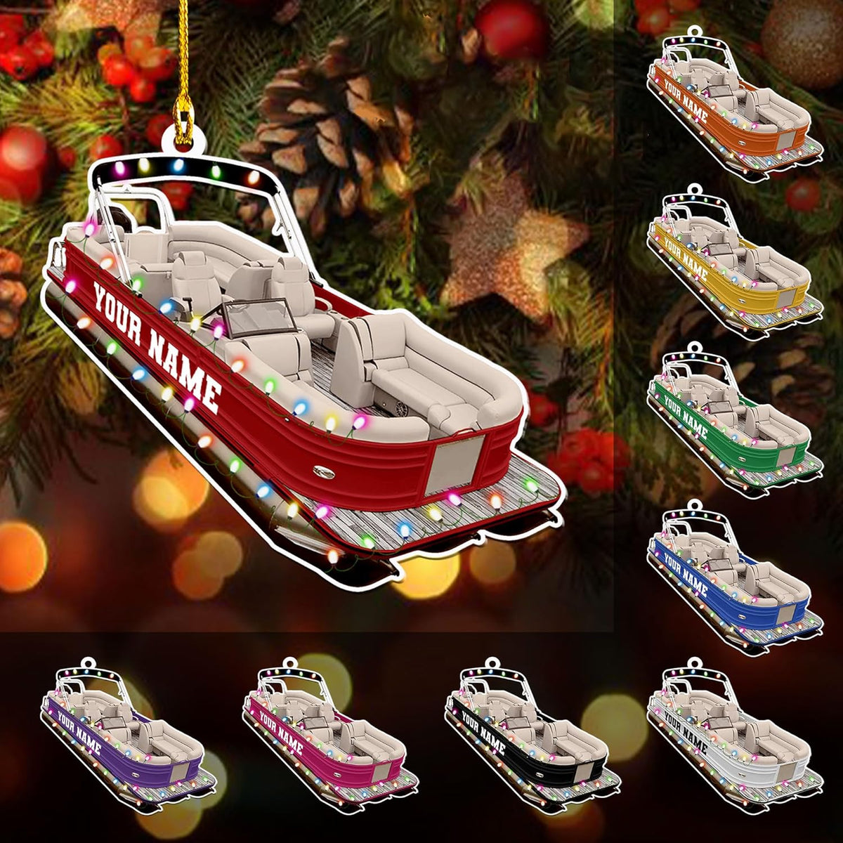 Personalized Pontoon Boat Christmas Ornament, Pontoon Car Ornament, Gift for Bowriders, Wake Boats,Pontoon Lover Gift (Pontoon 26)