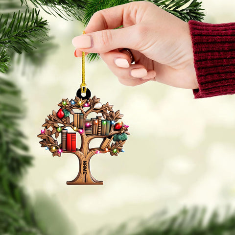 Personalized Book Lovers Heart Ornament, Reading Book Xmas Acrylic 2D Shape Flat Ornament 2024, Bookshelf Ornament Gift for Her Librarian 2D Flat Printed Wood Book Lovers Ornament (Book 2)