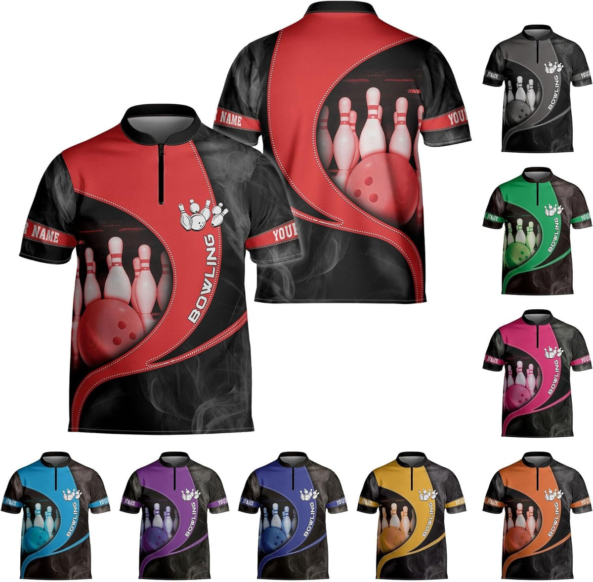 Mostprints Custom Bowling Zipper Polo Shirt Personalized 3D Team Name Bowling Shirts For Men Women Jersey Unisex