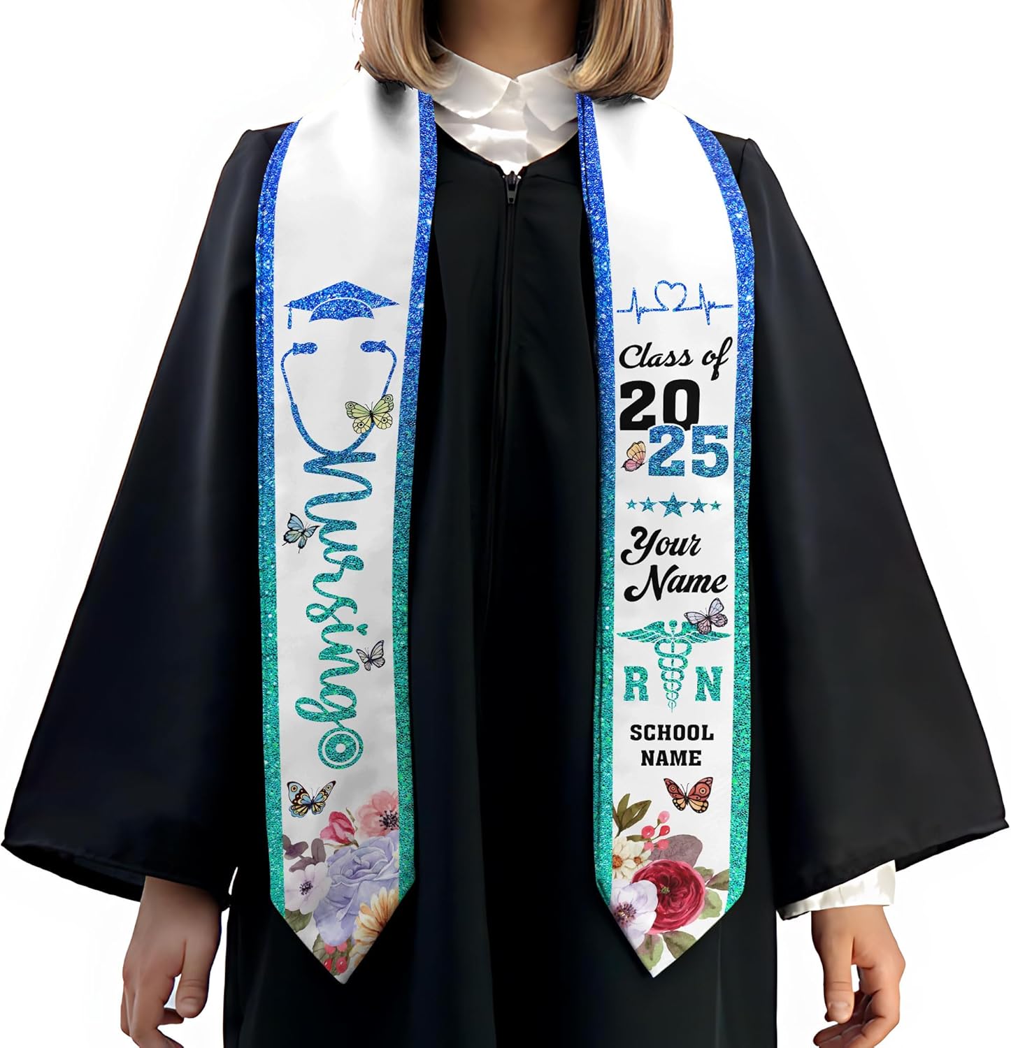 Pretyprints Custom Nurse Sash Graduation, RN Graduation Stole Gifts for Friends Nursing Student Senior Class Of 2025