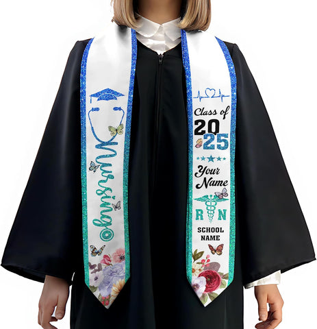 Pretyprints Custom Nurse Sash Graduation, RN Graduation Stole Gifts for Friends Nursing Student Senior Class Of 2025