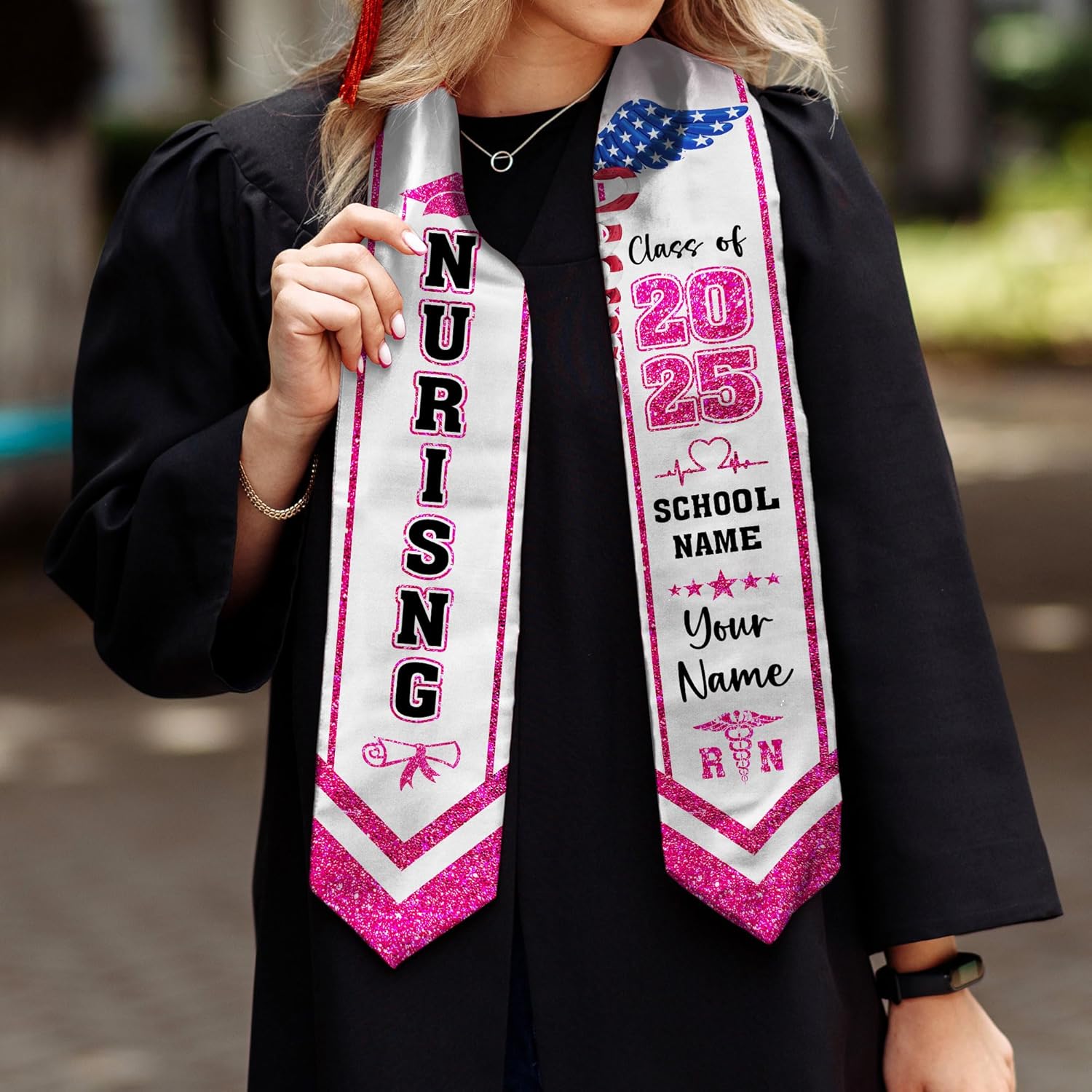 Pretyprints Custom Nurse Sash Graduation, RN Graduation Stole Gifts for Friends Nursing Student Senior Class Of 2025