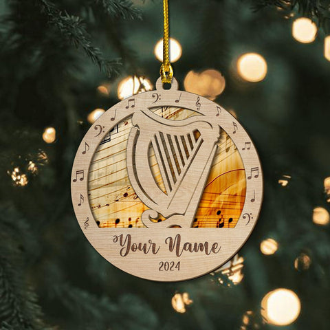 Personalized Harp Suncatcher Christmas Ornament 2024, Ornament Gift for Harp Player, Harpist Musical Ornament, Christmas Music Student Gifts, Musician Xmas Keepsake Present (Harp 5)