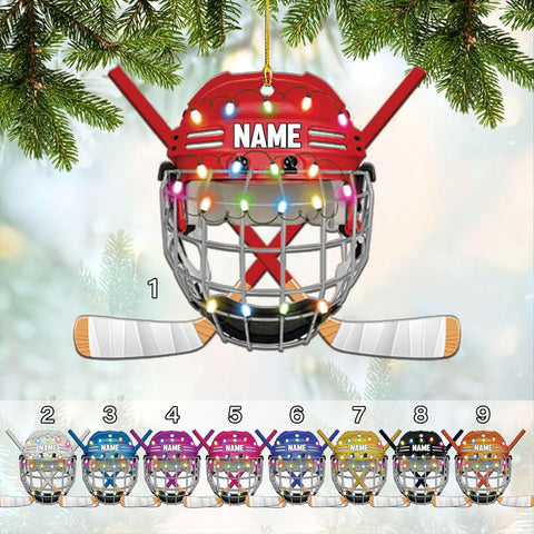 AOVL Personalized Hockey Christmas Ornament, Hockey Skates Helmet and Stick, Hockey Player Ornament, Hockey Ornament, Hockey Flat Ornament, Gift for Hockey Lovers Christmas Tree Decor (HK1)