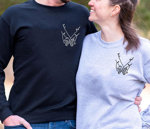 Leeprints Personalized Couple Embroidered Sweatshirt, Roman Numeral Anniversary For Couples Matching Gifts With Initial Heart