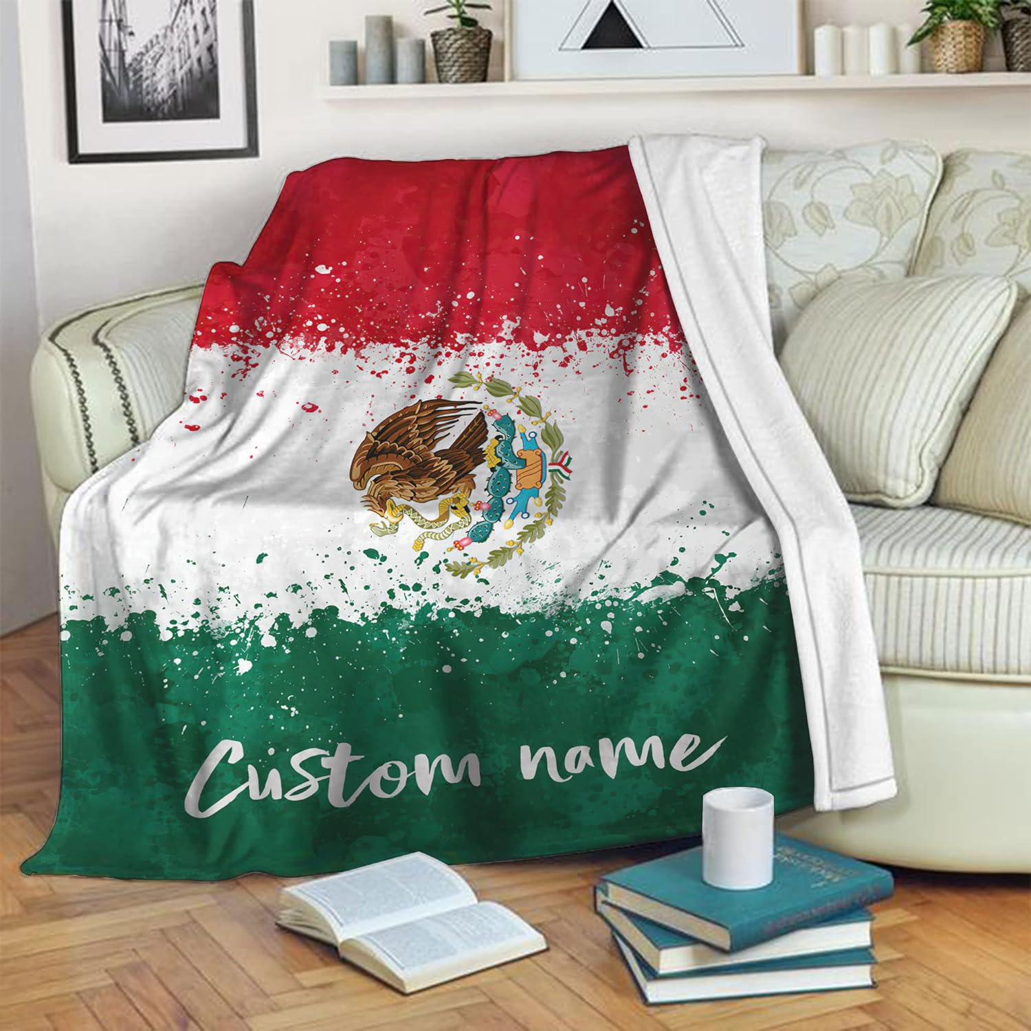 Personalized Name Mexico Blanket for Men and Women, Customized Mexico Blankets, Mexico Flag Mexican Flag Blanket Funny Gift Fuzzy Plush Soft Micro Fleece Sherpa Blanket Bed Throw (BLMX01)