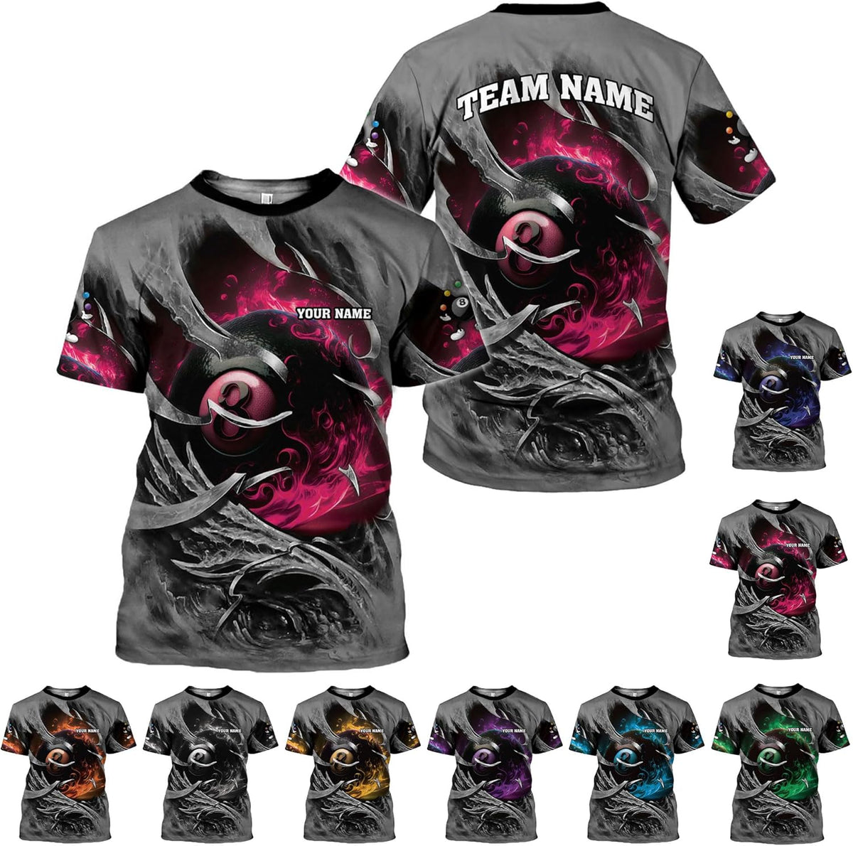 Custom 3D Billiard Shirt for Men Women Personalized Pool Player Team Apparel with 8 Ball Flag Design Gift to Billiard Lovers