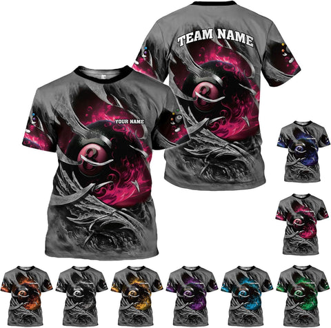 Custom 3D Billiard Shirt for Men Women Personalized Pool Player Team Apparel with 8 Ball Flag Design Gift to Billiard Lovers