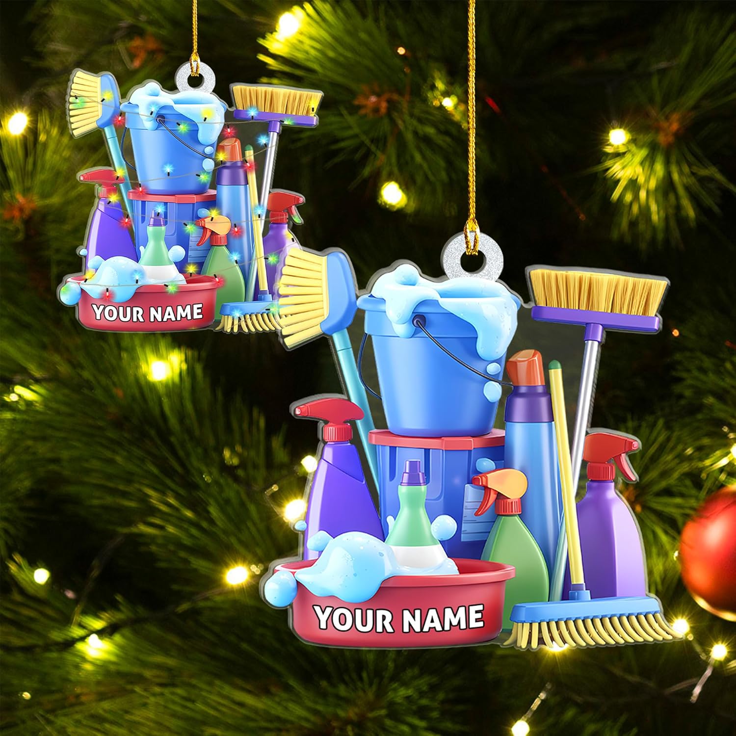 MAPrints Personalized Housekeeping Christmas Ornaments 2024, Cleaning Tool 2D Flat Shape Hanging Tree Ornament, House Cleaning Service Decorations, House Cleaning Service Maid Ornament Gift (HK 7)