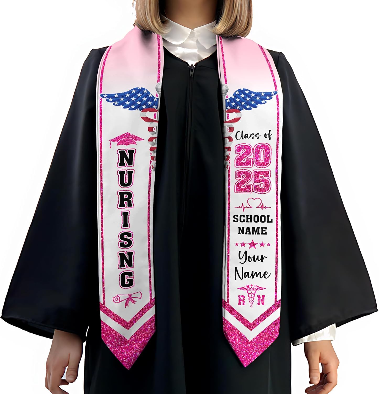 Pretyprints Custom Nurse Sash Graduation, RN Graduation Stole Gifts for Friends Nursing Student Senior Class Of 2025