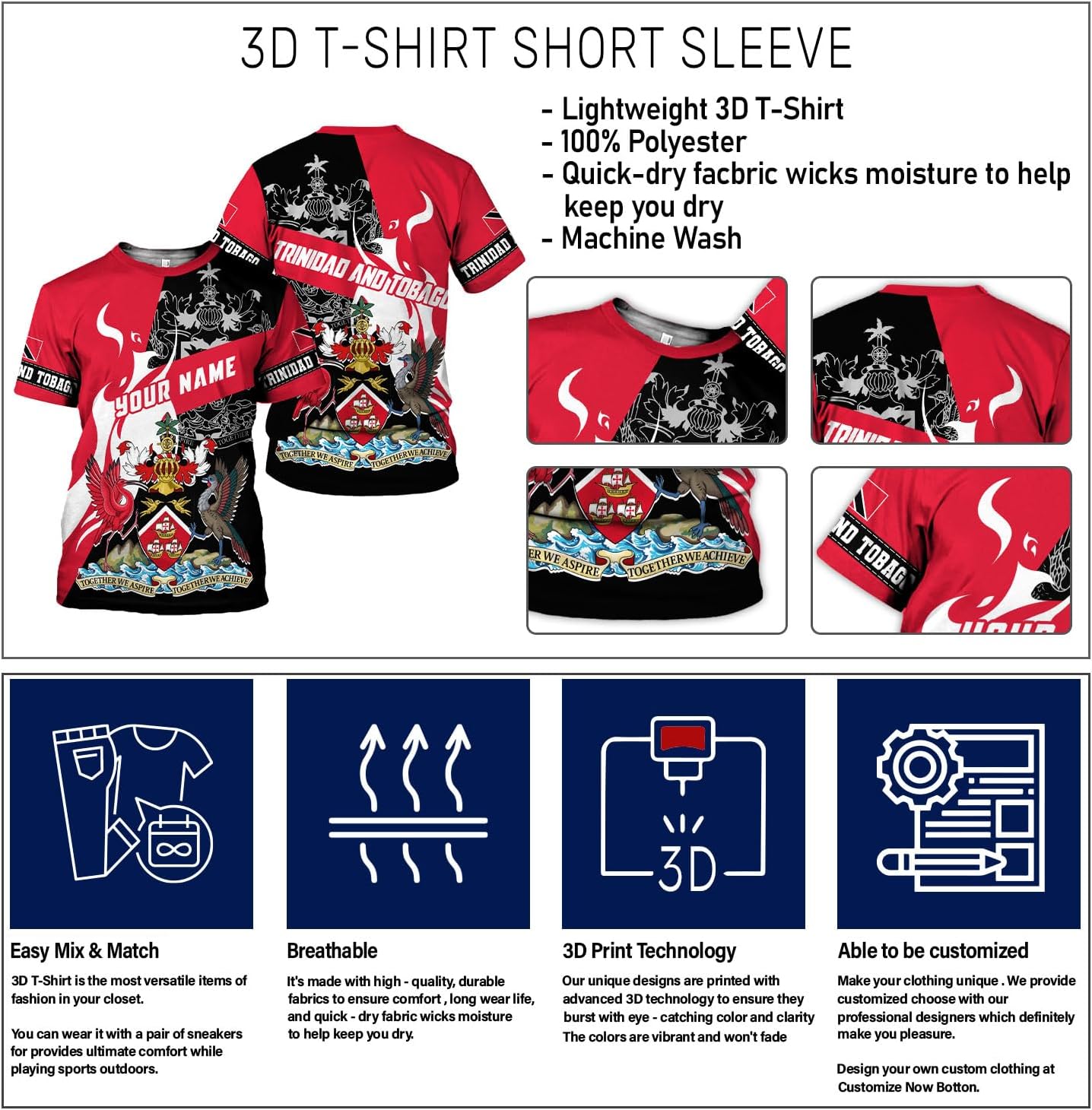 Rivelus Personalized Trinidad and Tobago Clothing 3D, Trinidad and Tobago Shirt, Trinidad Pride Gift T-Shirt S-5XL