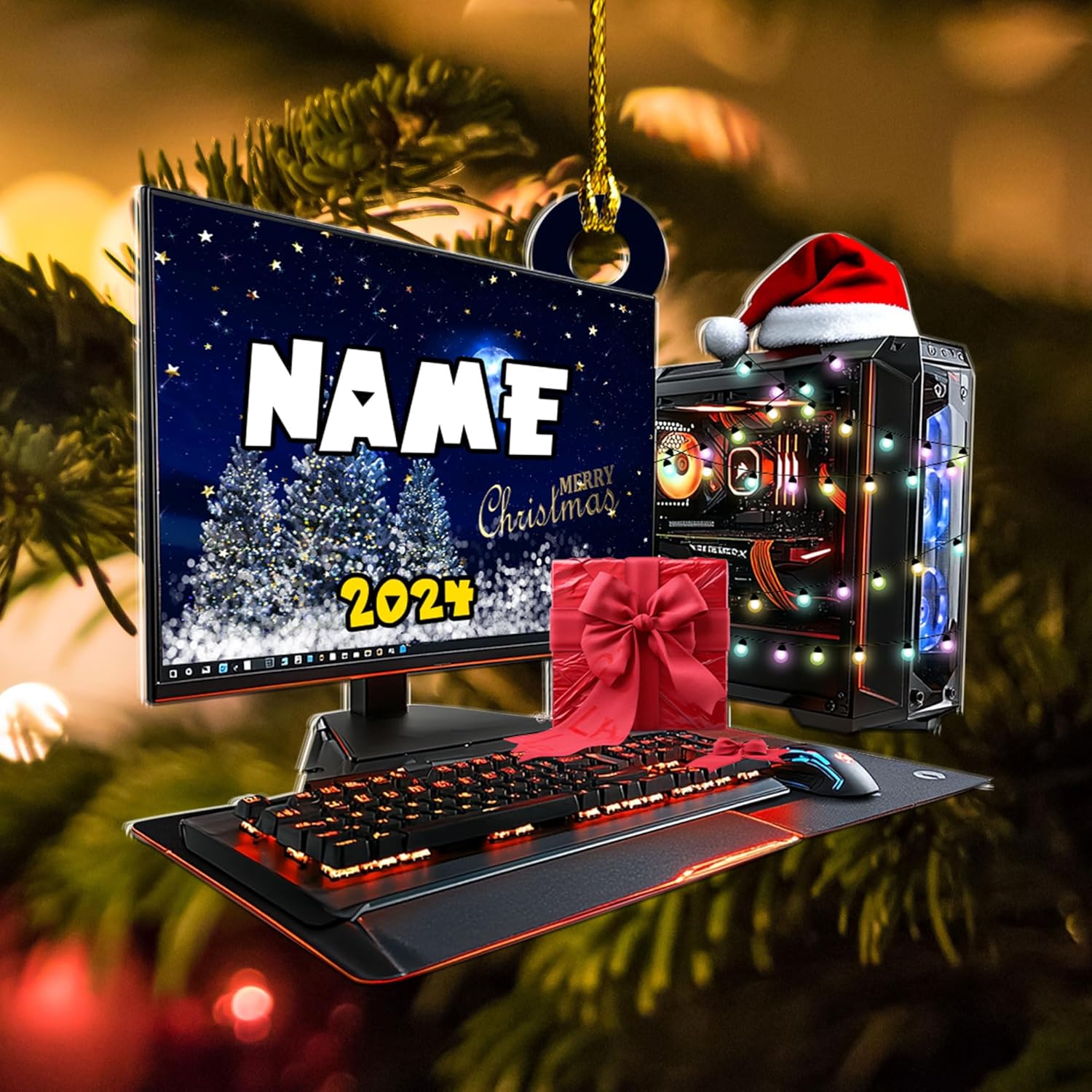 Podagree Personalized Name PC Computer Ornament Christmas, Shape Flat Christmas Ornament for Gamer, Gaming Gamer Christmas Ornament Gift for Boys, PC Game Player Decoration with Custom Name (CP3)