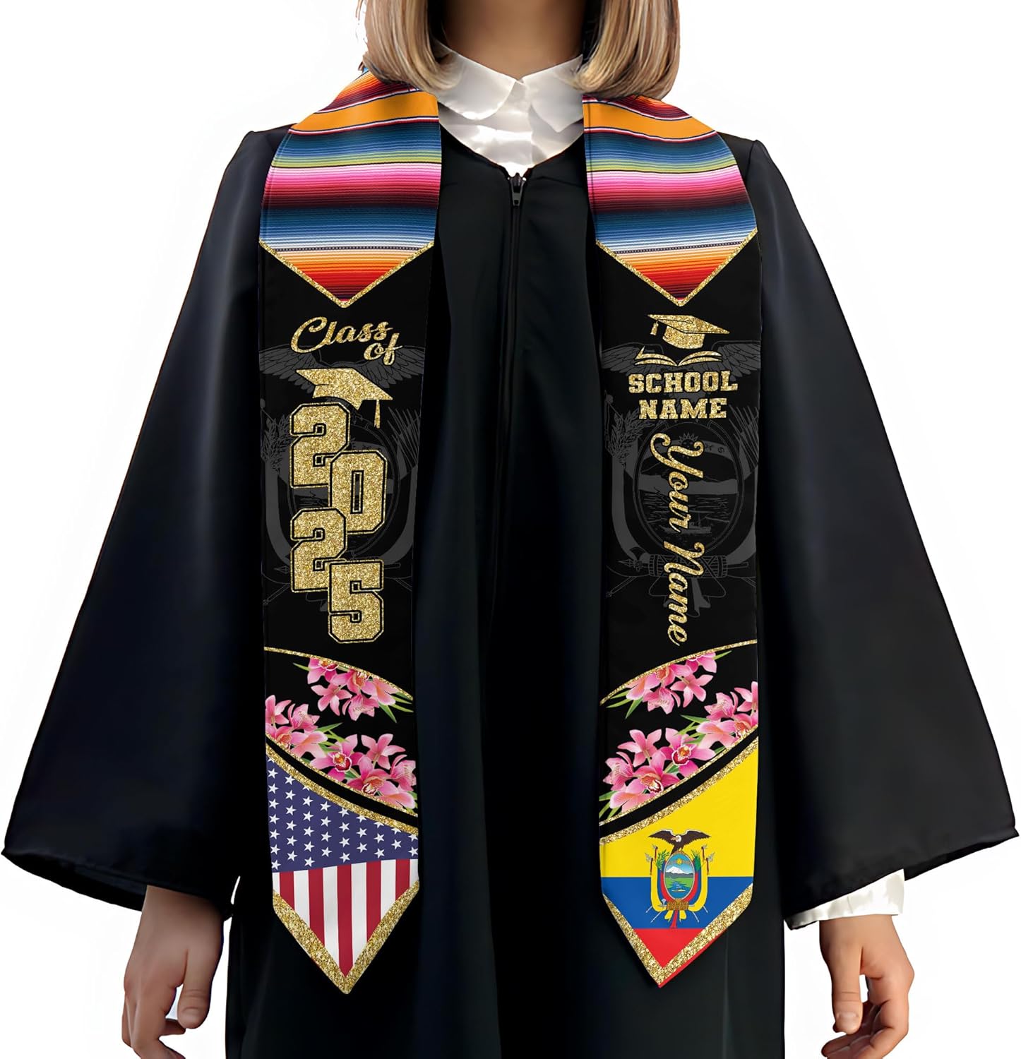 Pretyprints Ecuador Graduation Stole, Ecuadorians American Flag Graduation Sash 2025, Ecuadorians Graduation Sash