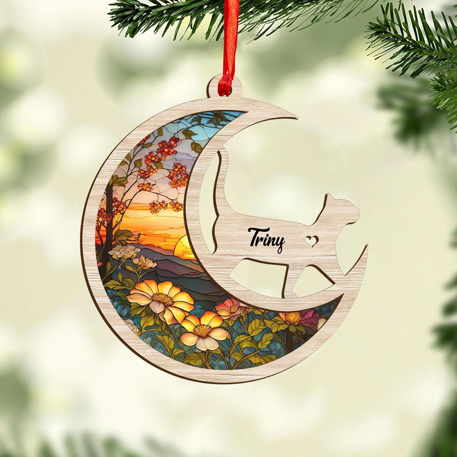 Mostefy Personalized Wooden Dog Cat Paw Ornament Christmas, Custom Dogs Cat Suncatcher Pet Name Ornaments, Customized Memorial Dog Ornament for Christmas Tree (Suncatcher 3)