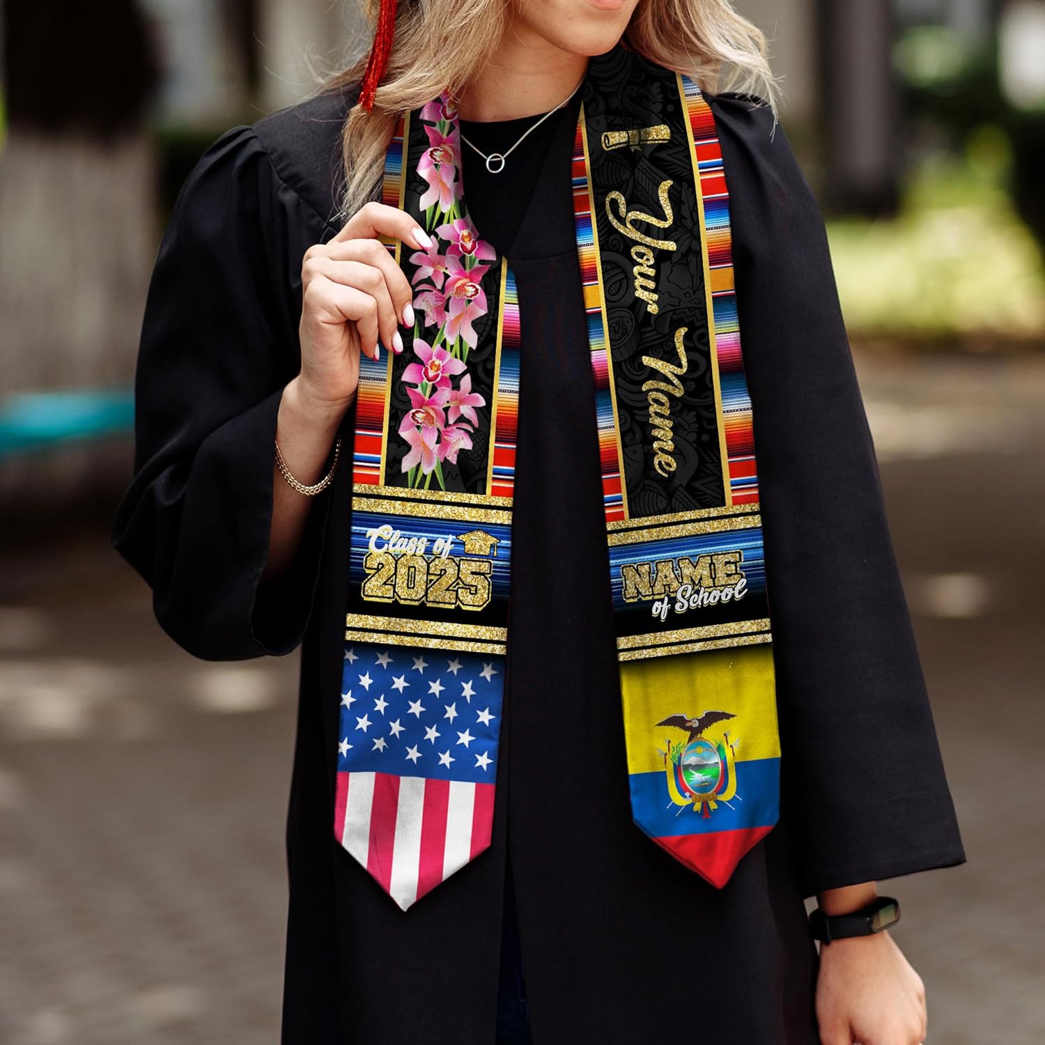 Pretyprints Ecuador Graduation Stole, Ecuadorians American Flag Graduation Sash 2025, Ecuadorians Graduation Sash