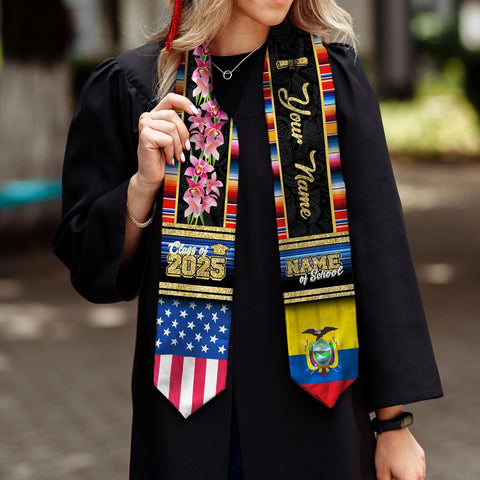 Pretyprints Ecuador Graduation Stole, Ecuadorians American Flag Graduation Sash 2025, Ecuadorians Graduation Sash