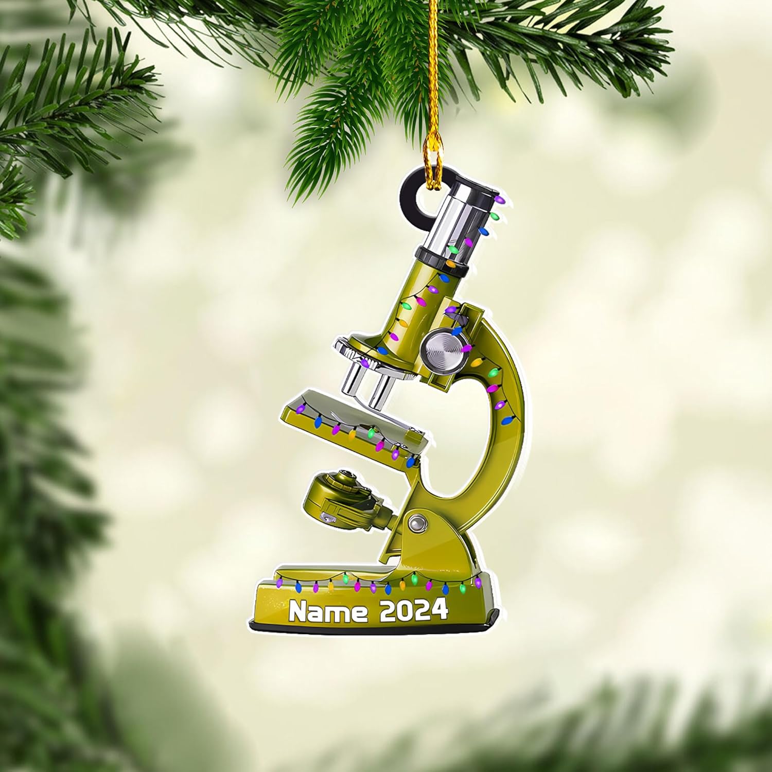 Artparel Custom Medical Microscope Ornament Microscope Ornament with Name Microscope Science Medical Ornament Medical Microscope Ornaments for Christmas Tree (MM6)