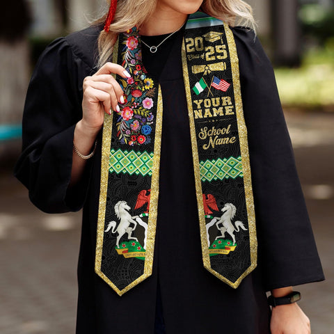 Pretyprints Custom Nigerian Graduation Sash, Nigeria Graduation Stole Customize, Nigerian American Flag Graduation Sash 2025