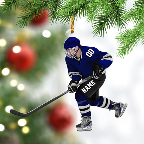 AOVL Personalized Hockey Christmas Ornament, Hockey Skates Helmet and Stick, Hockey Player Ornament, Hockey Ornament, Hockey Flat Ornament, Gift for Hockey Lovers Christmas Tree Decor (HK14)